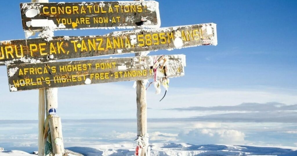 Sign on the kilimanjaro mountains.