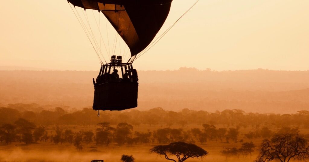 Sunrise hot air balloon in Tanzania.
