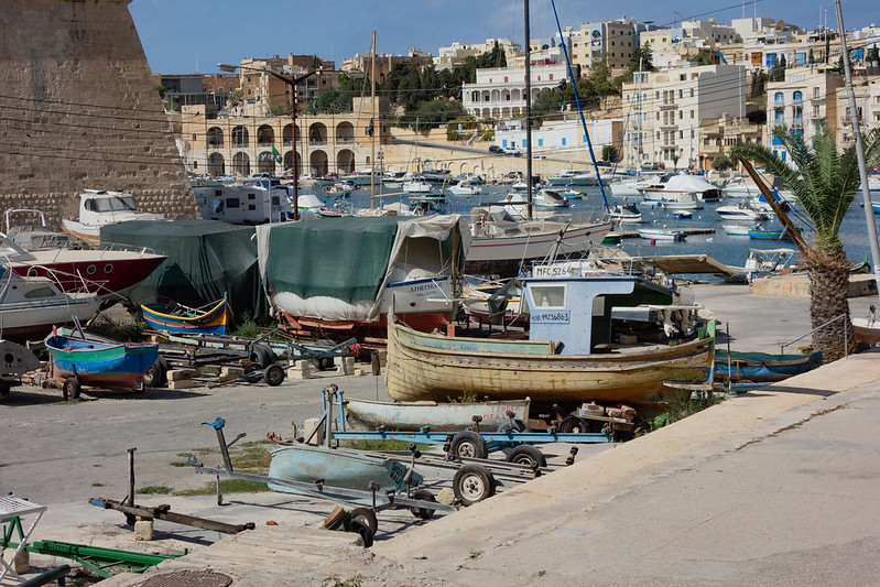 il-Mandragg seafront in Birgu, Malta, view of boats