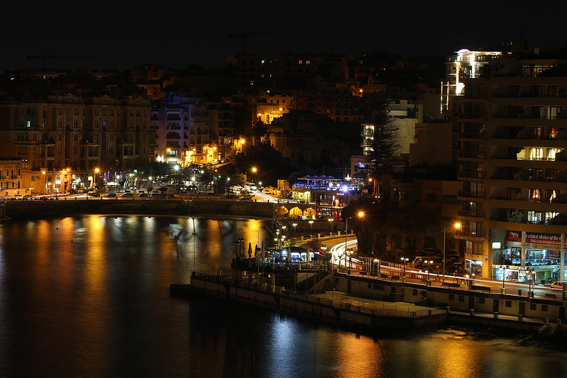 St. Julians in Malta at night celebrating New Year